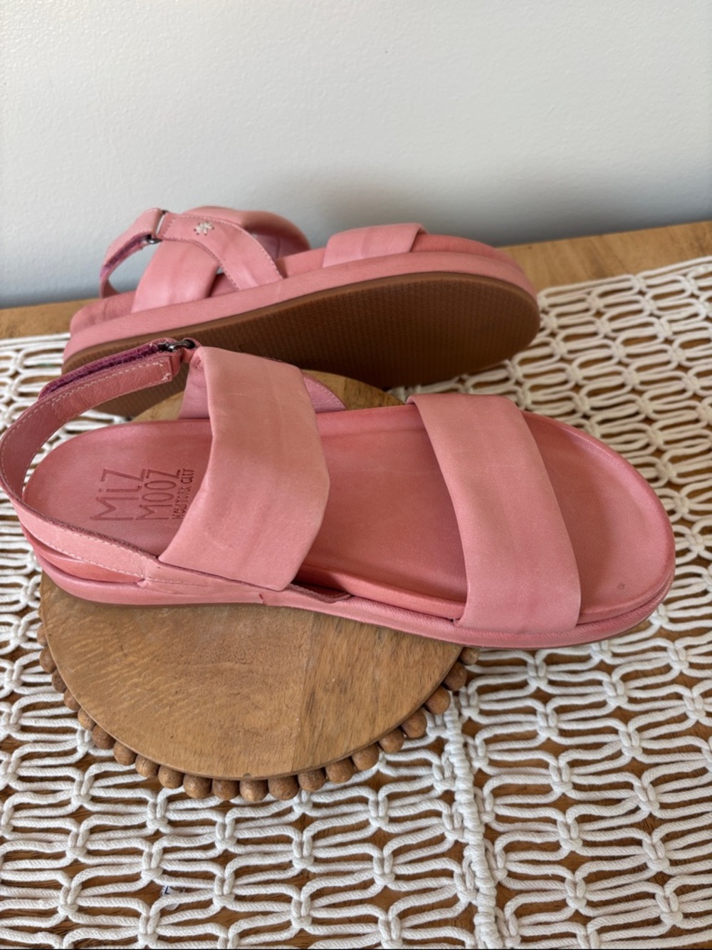 Miz Mooz Coral Pink Wide-Strap Platform Sandals leather 38